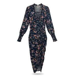 Veronica Beard Shaia Floral Crepe Midi Dress Ruched Long Sleeve Size 2 Romantic